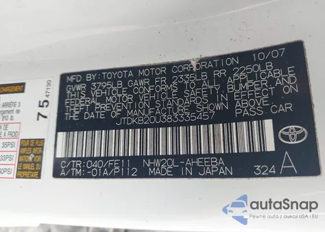 2008 Toyota Prius Standard/Touring from USA, damaged, VIN JTDKB20U383335457